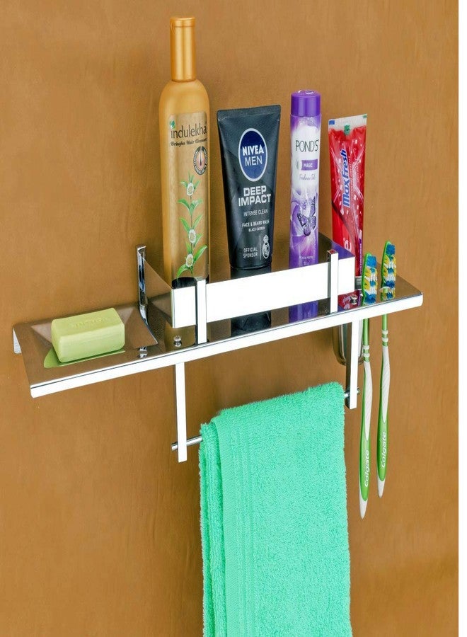 HANDY Bathroom Accessories Stainless Steel Bathroom Shelf with Towel Ring Multipurpose Shelf with Soap Dish and Toothbrush Holder All in One Shelves 18 X 5 Inch - Image 1